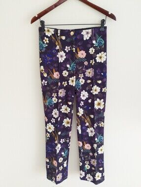 Marc Cain Flower & Bird Print Scuba Jersey Slim Trousers Pants US 8